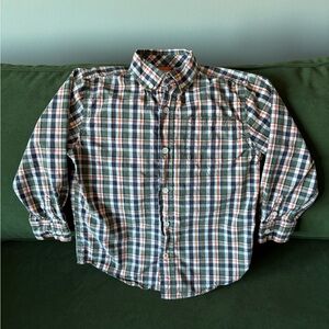 Gymboree Boys 5/6 Plaid Button Down Shirt - Green, White, and Orange